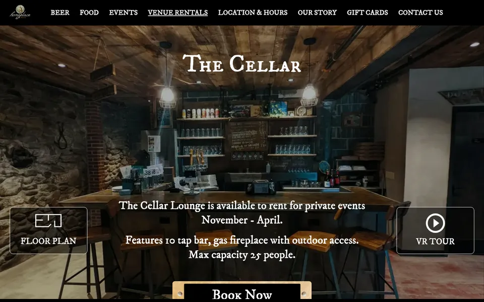 Homeplace Beer Co. — The Cellar — a real venue rental page, floor plan and VR tour included