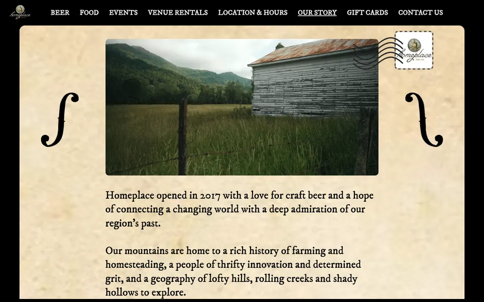 Homeplace Beer Co. — Our Story — the real archival photography and narrative, on the site itself