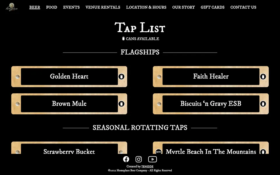 Homeplace Beer Co. — Tap List — the tap-handle button UI, built in Prismic so Homeplace can update it themselves
